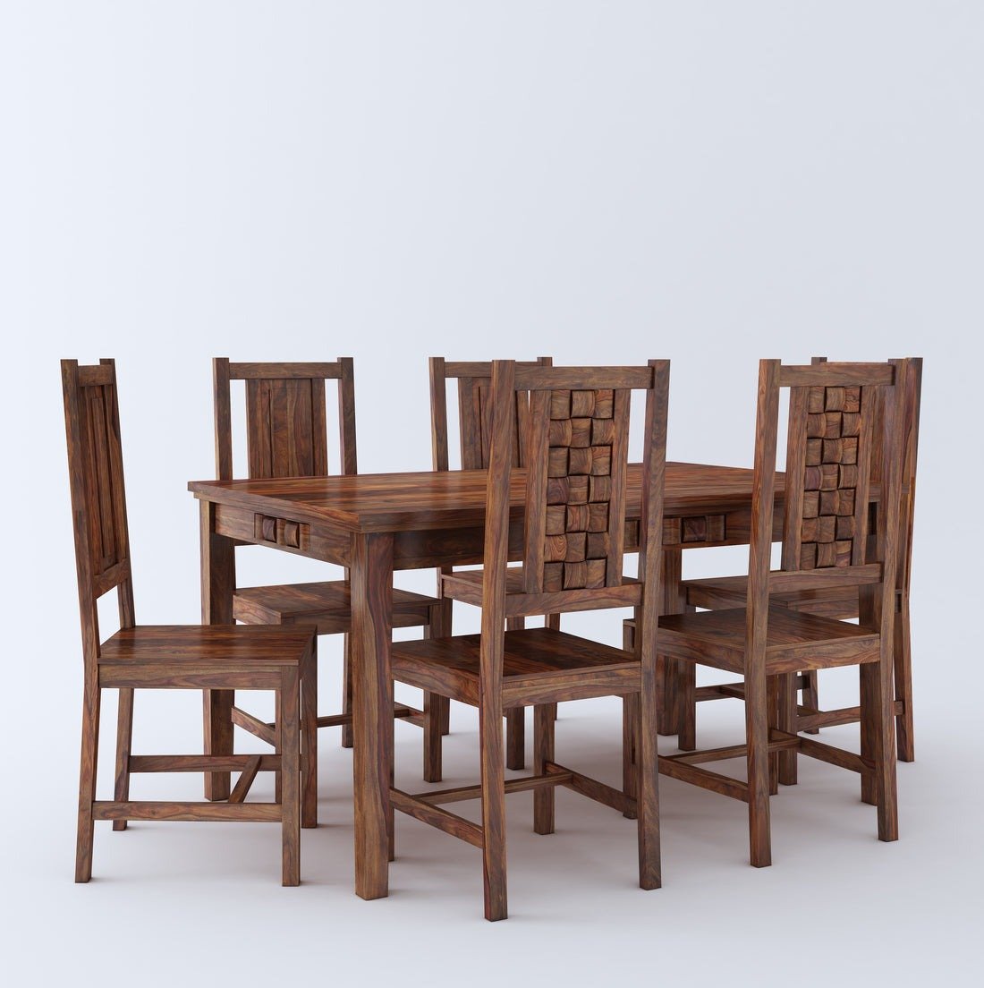 Jonson 6 Seater Wooden Rectangle Dining Table Sets with 4 Cushioned Chairs - Torque India