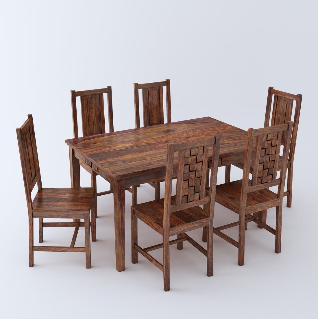 Jonson 6 Seater Wooden Rectangle Dining Table Sets with 4 Cushioned Chairs - Torque India