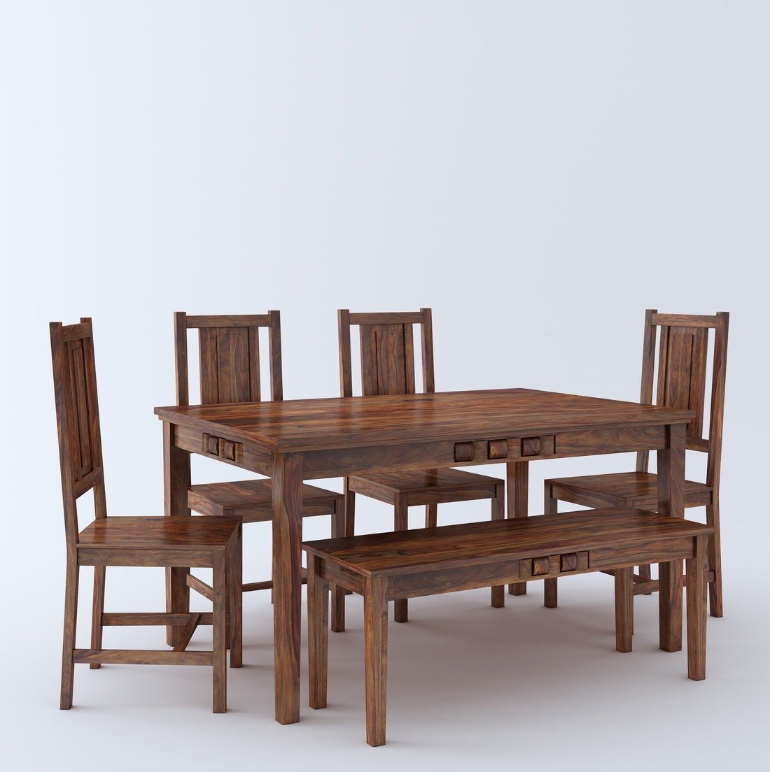 Jonson 6 Seater Wooden Rectangle Dining Table Sets with 4 Cushioned Chairs - Torque India