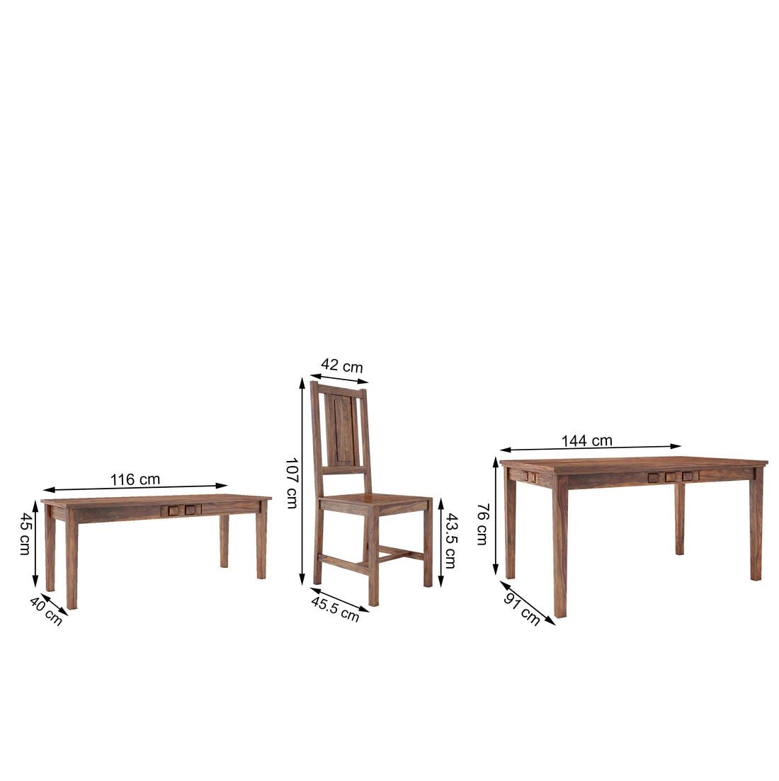 Jonson 6 Seater Wooden Rectangle Dining Table Sets with 4 Cushioned Chairs - Torque India