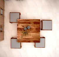 Joseph Solid Wood Coffee Table Centre Table With 4 Seating Stool For Living Room. - Torque India