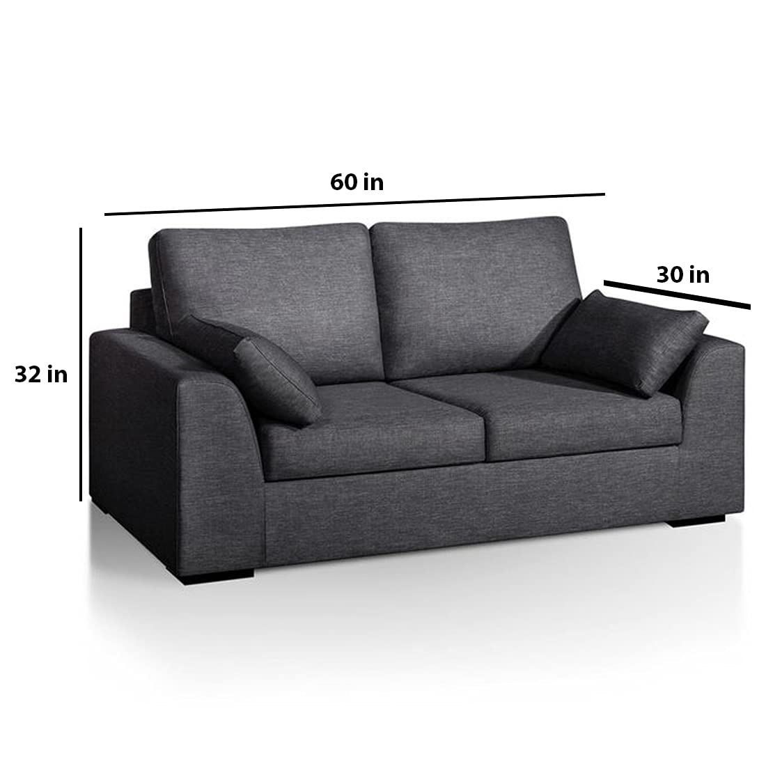 Kane 2 Seater Fabric Sofa for Living Room (Dark Grey) - Torque India