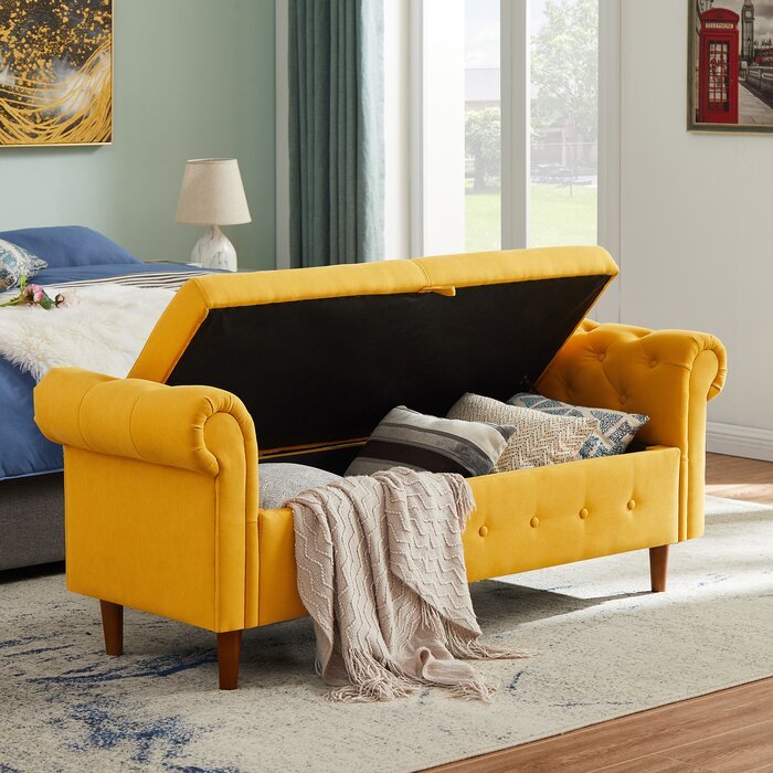 Lara 2 Seater Fabric Storage Bench Sette Puffy for Foot Rest - Torque India