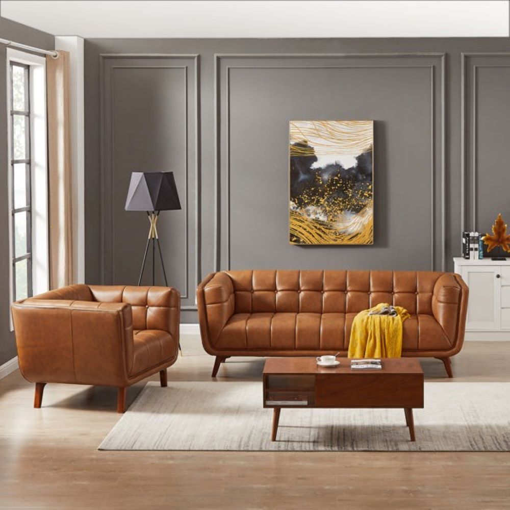 Louis Leatherette Sofa For Living Room - Brown - Torque India