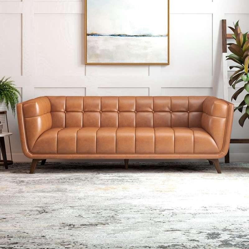 Louis Leatherette Sofa For Living Room - Brown - Torque India