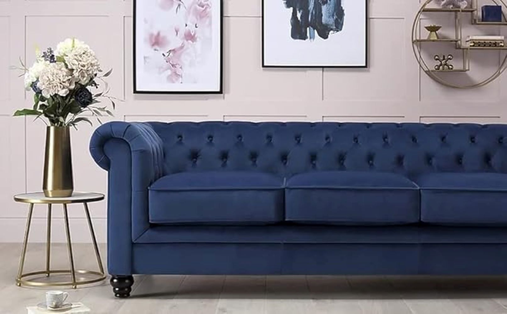 Marina Solid Wood 3 Seater Fabric Chesterfield Sofa for Living - Torque India