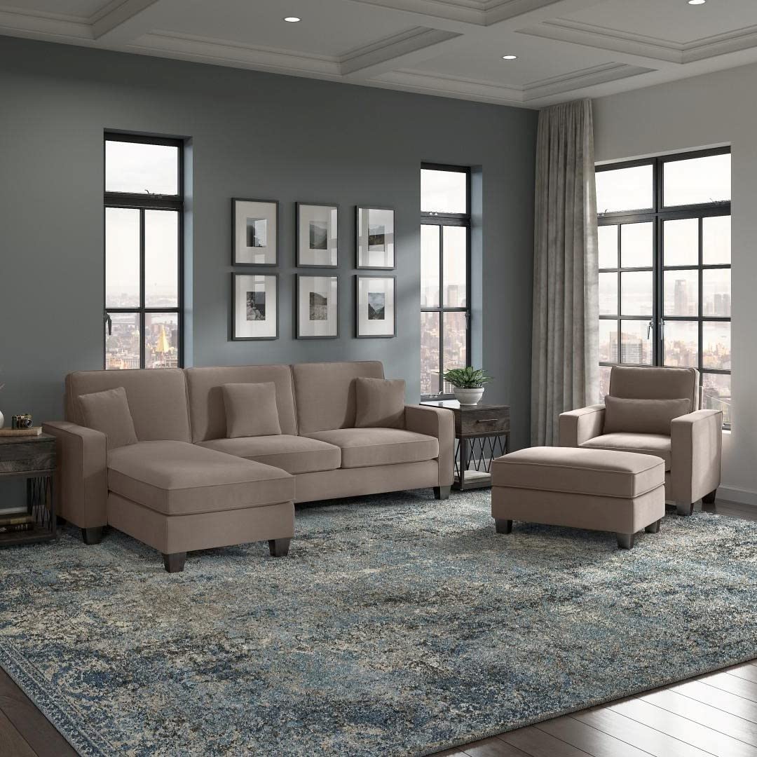 Moscow 1 Seater + 4 Seater L Shape Fabric Sofa With Ottoman For Living Room| Bedroom | Office - Torque India