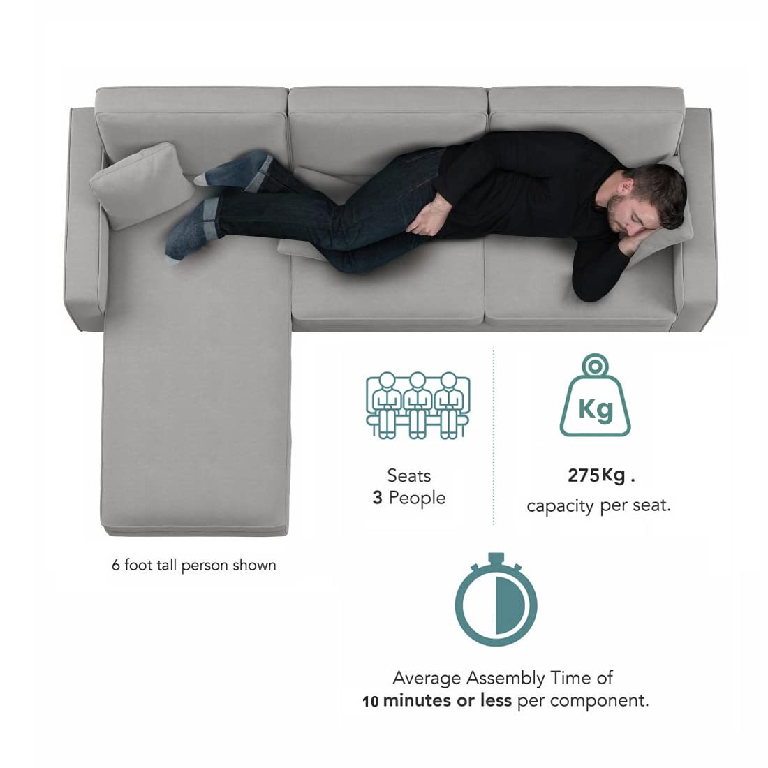Moscow 4 Seater Mini L Shape Fabric Sofa For Living Room - Torque India