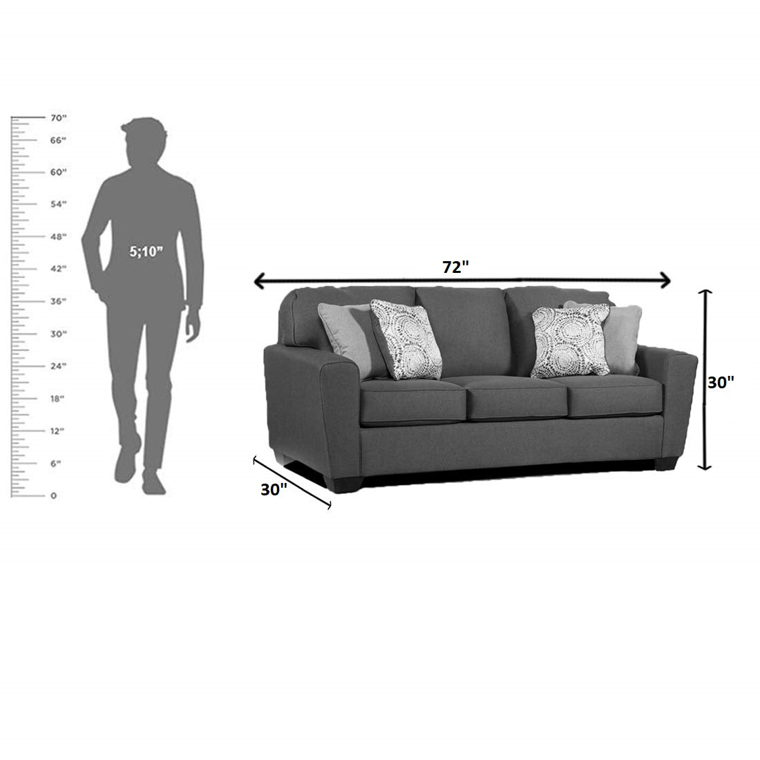 Neve 3 Seater Sofa for Living Room (Dark Grey) - Torque India
