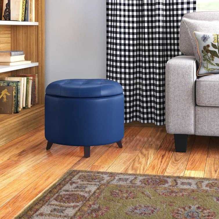 Nicole Round Shape Fabric/Leatherette Ottoman Pouffe Puffy
