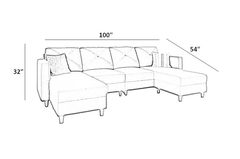 Quillon 6 Seater U-Shape Sectional Convertible Sofa Couch with Double Chaise 4 Seat Sofa with Two Ottomans - Torque India