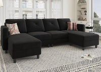 Quillon 6 Seater U-Shape Sectional Convertible Sofa Couch with Double Chaise 4 Seat Sofa with Two Ottomans - Torque India