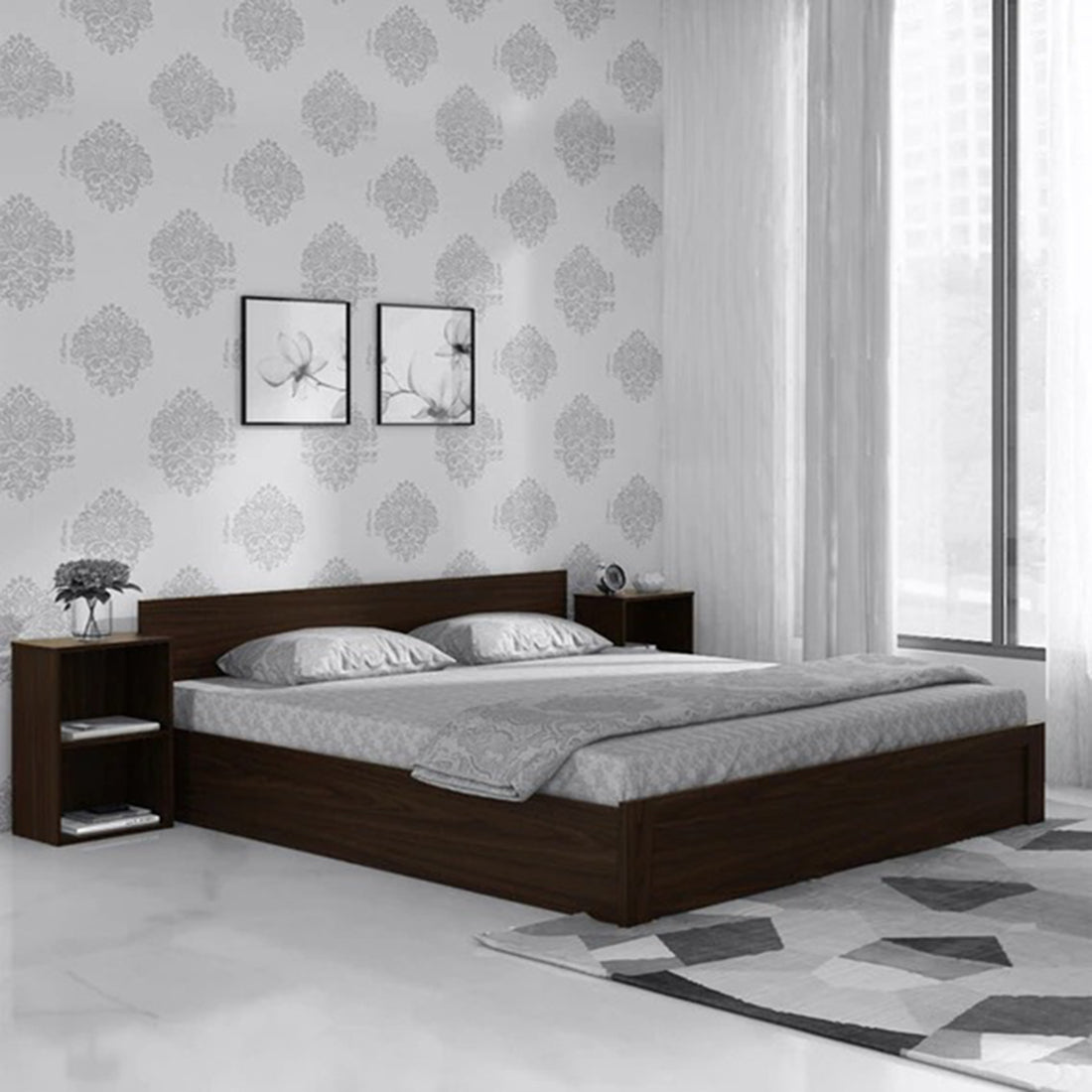 Rosa King Size Bed With Box Storage For Bedroom (Brown) - Torque India
