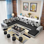 Silvester U Shape 12 Seater Fabric Sofa Set with 4 Puffy - Torque India