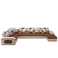 Silvester U Shape 9 Seater Fabric Sofa Set with 4 Puffy - Torque India