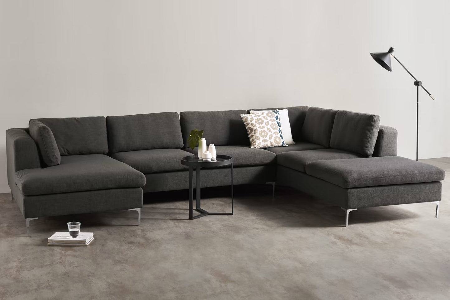Smith L Shape 7 Seater Fabric Sofa Set For Living Room - Torque India