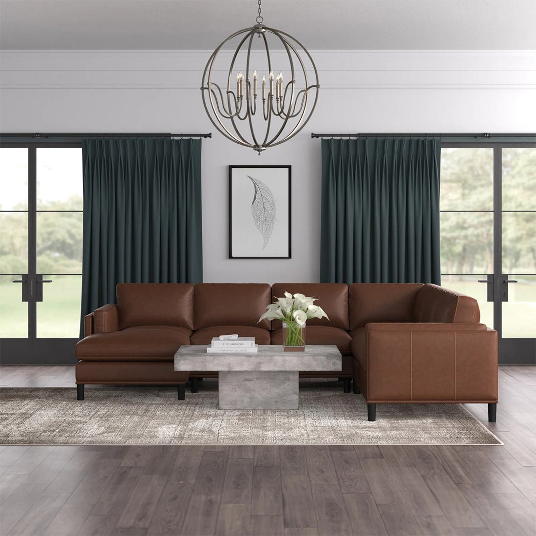 Stanley 6 Seater U Shape Leatherette Modular Sofa for Living Room - (Dark Brown) - Torque India