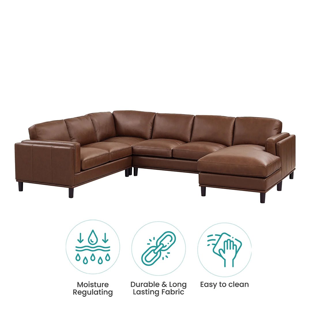 Stanley 6 Seater U Shape Leatherette Modular Sofa for Living Room - (Dark Brown) - Torque India