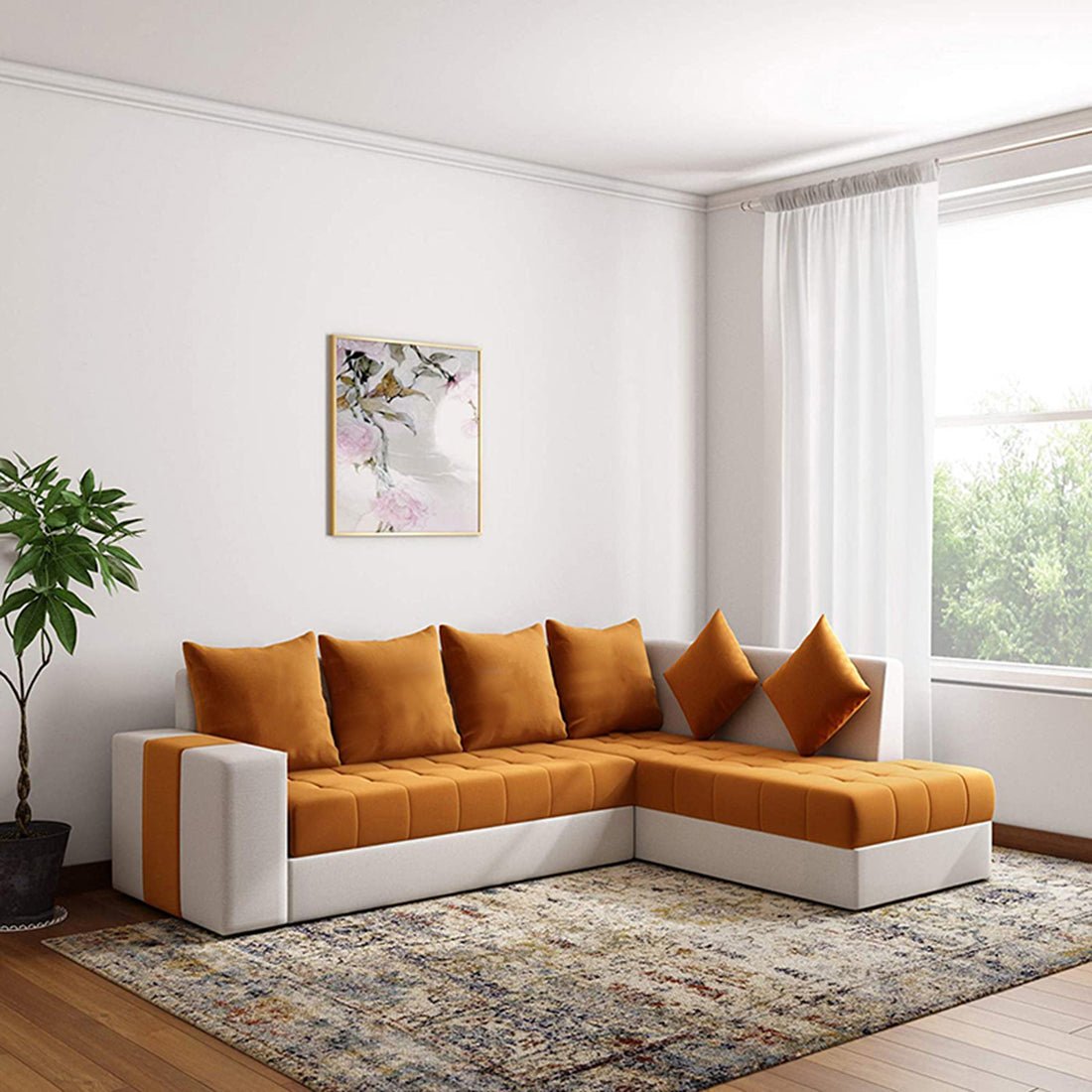 Steffan 6 Seater L Shape Corner Fabric Sofa for Living Room - Torque India