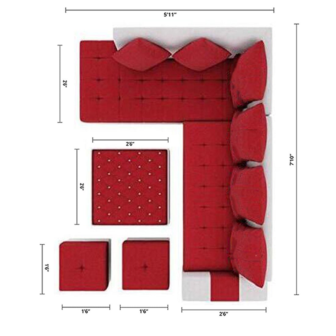 Steffan L Shape 8 Seater Fabric Sofa Set with Centre Table and 2 Puffy - Torque India