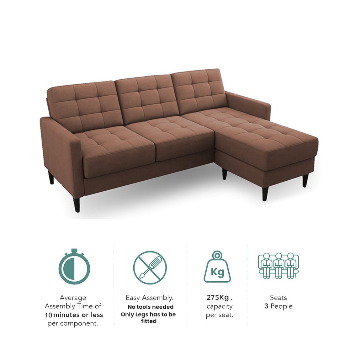 Torque - Alessa 4 Seater Reversible Modular Sofa & Chaise with Ottoman - Torque India