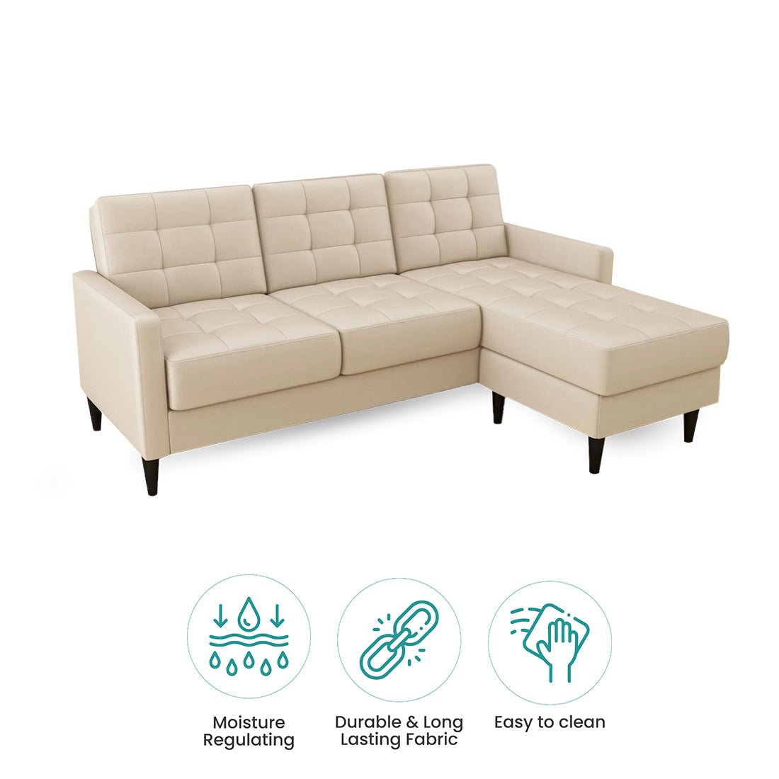 Torque - Alessa 4 Seater Reversible Modular Sofa & Chaise with Ottoman - Torque India