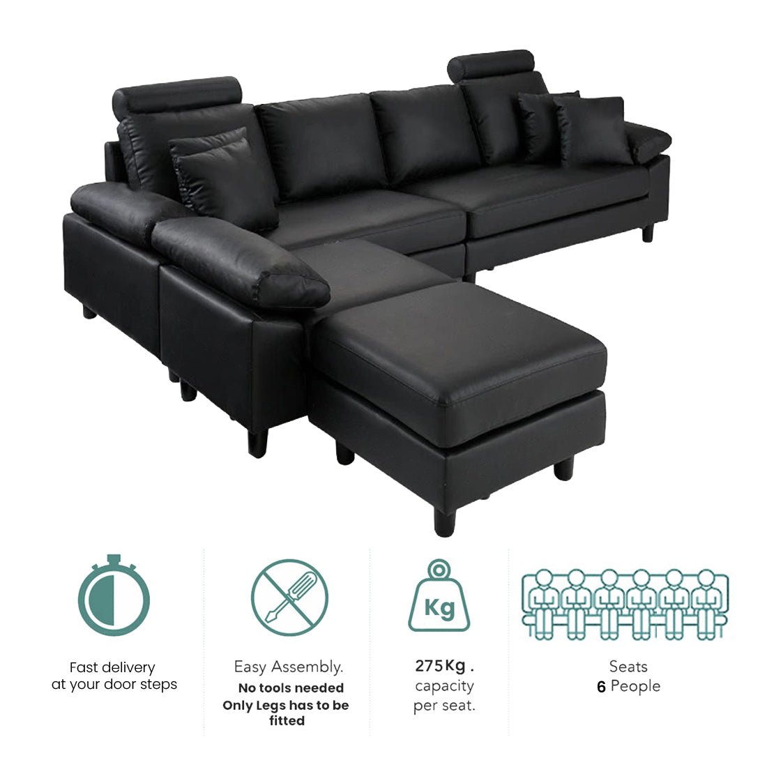 Torque - Ferguson 6 Seater Interchangeable Fabric L Shape Sofa for Living Room | Bedroom | Office - Torque India