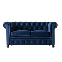 Torque India Cassava Solid Wood 2 Seater Fabric Chesterfield Sofa for Living Room - Blue - TorqueIndia