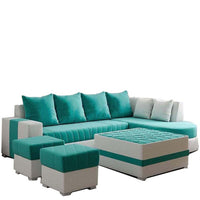 Torque India Christie L Shape 8 Seater Sofa Set with Centre Table and 2 Puffy | L Shape 8 Seater Sofa Set - Torque India