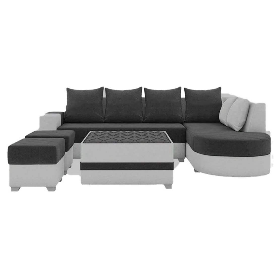 Torque India Christie L Shape 8 Seater Sofa Set with Centre Table and 2 Puffy | L Shape 8 Seater Sofa Set - Torque India