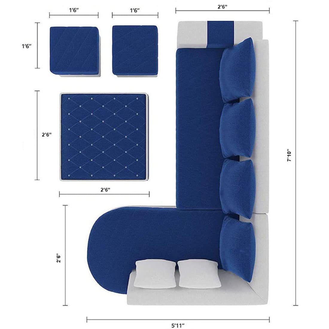 Torque India Christie L Shape 8 Seater Sofa Set with Centre Table and 2 Puffy | L Shape 8 Seater Sofa Set - Torque India