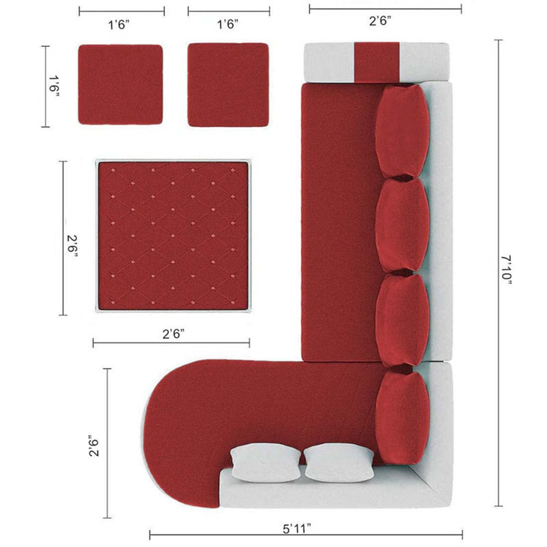 Torque India Christie L Shape 8 Seater Sofa Set with Centre Table and 2 Puffy | L Shape 8 Seater Sofa Set - Torque India