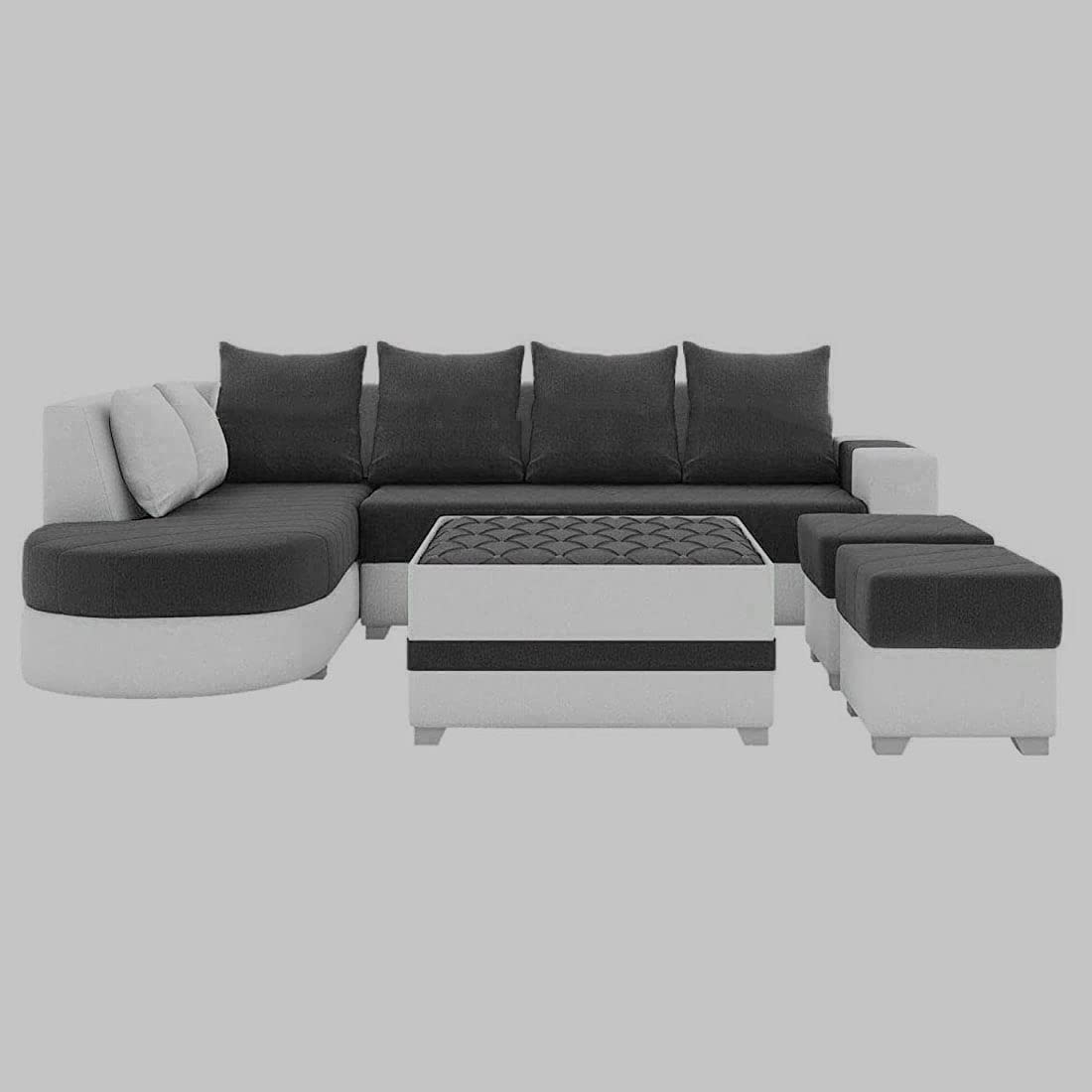 Torque India Christie L Shape 8 Seater Sofa Set with Centre Table and 2 Puffy | L Shape 8 Seater Sofa Set - Torque India