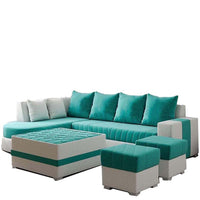 Torque India Christie L Shape 8 Seater Sofa Set with Centre Table and 2 Puffy | L Shape 8 Seater Sofa Set - Torque India