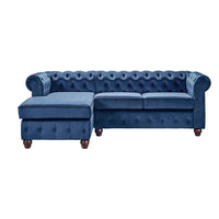Torque India Eureka Solid Wood 4 Seater L Shape Fabric Chesterfield Sofa For Living - Blue - TorqueIndia
