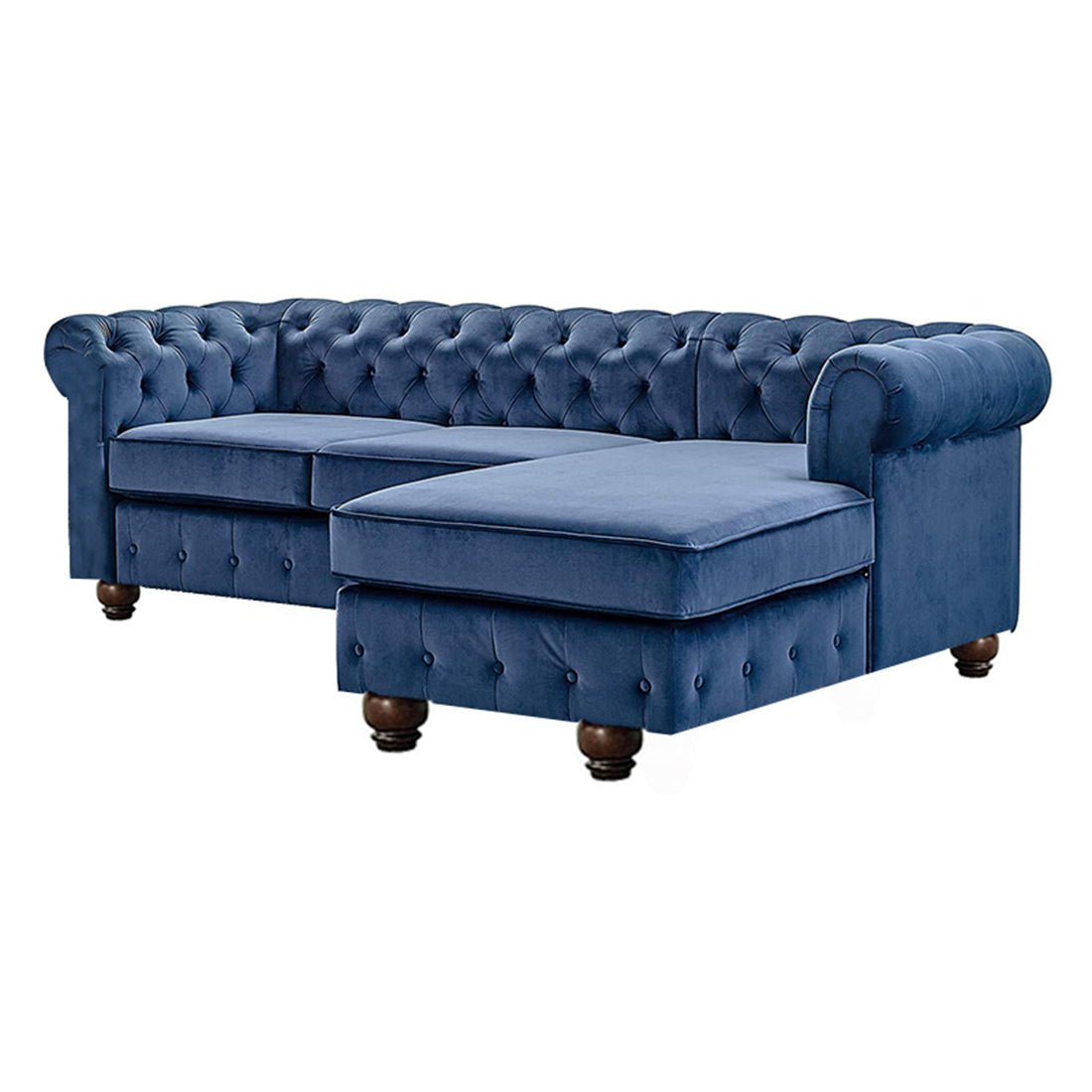 Torque India Eureka Solid Wood 4 Seater L Shape Fabric Chesterfield Sofa For Living - Blue - Torque India