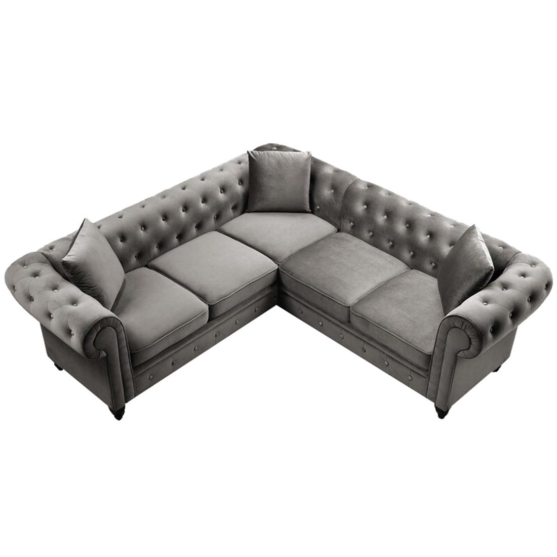 Torque India Glacier solid Wood 5 Seater Fabric L Shape Chesterfield Sofa for Living Room - Grey - Torque India