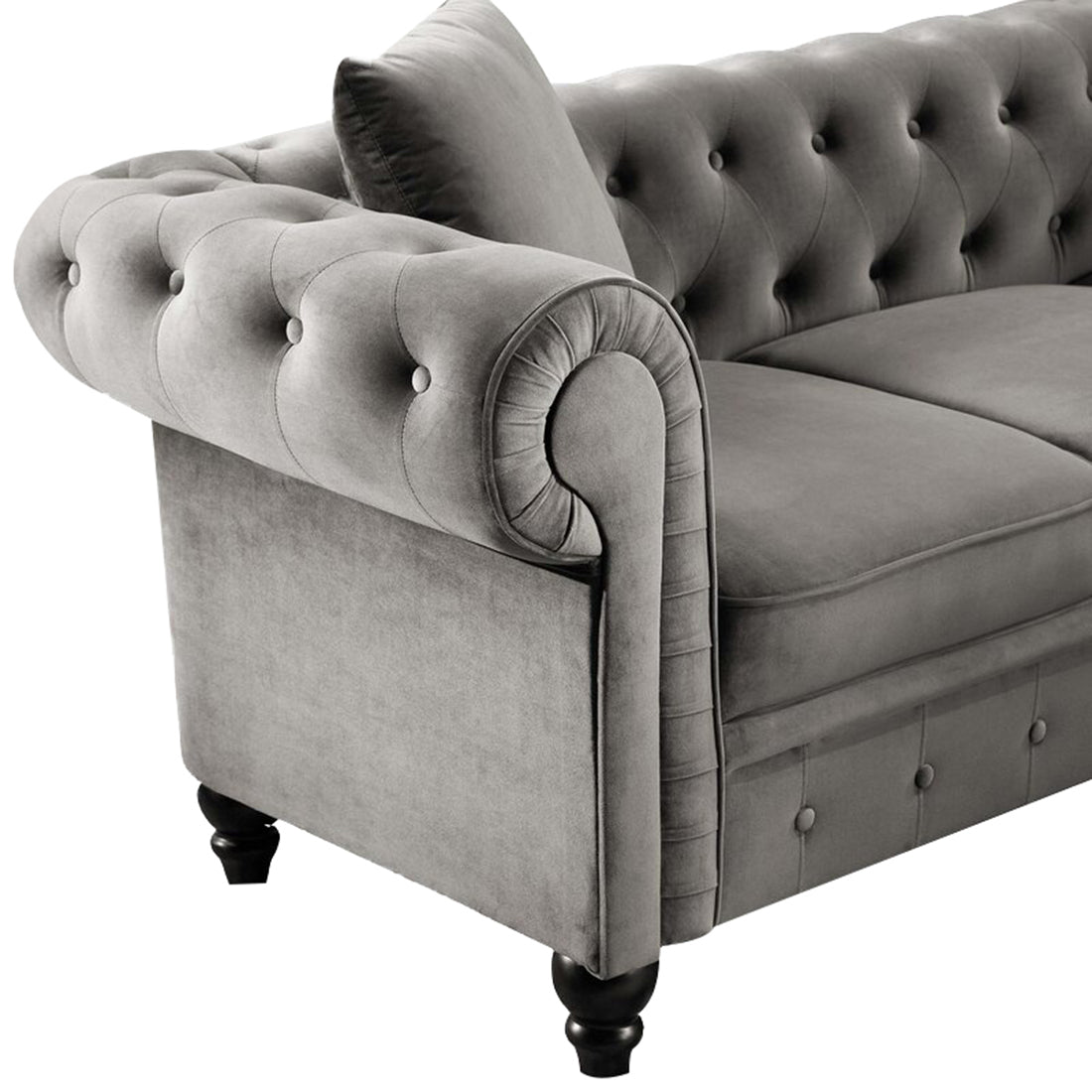 Torque India Glacier solid Wood 5 Seater Fabric L Shape Chesterfield Sofa for Living Room - Grey - Torque India