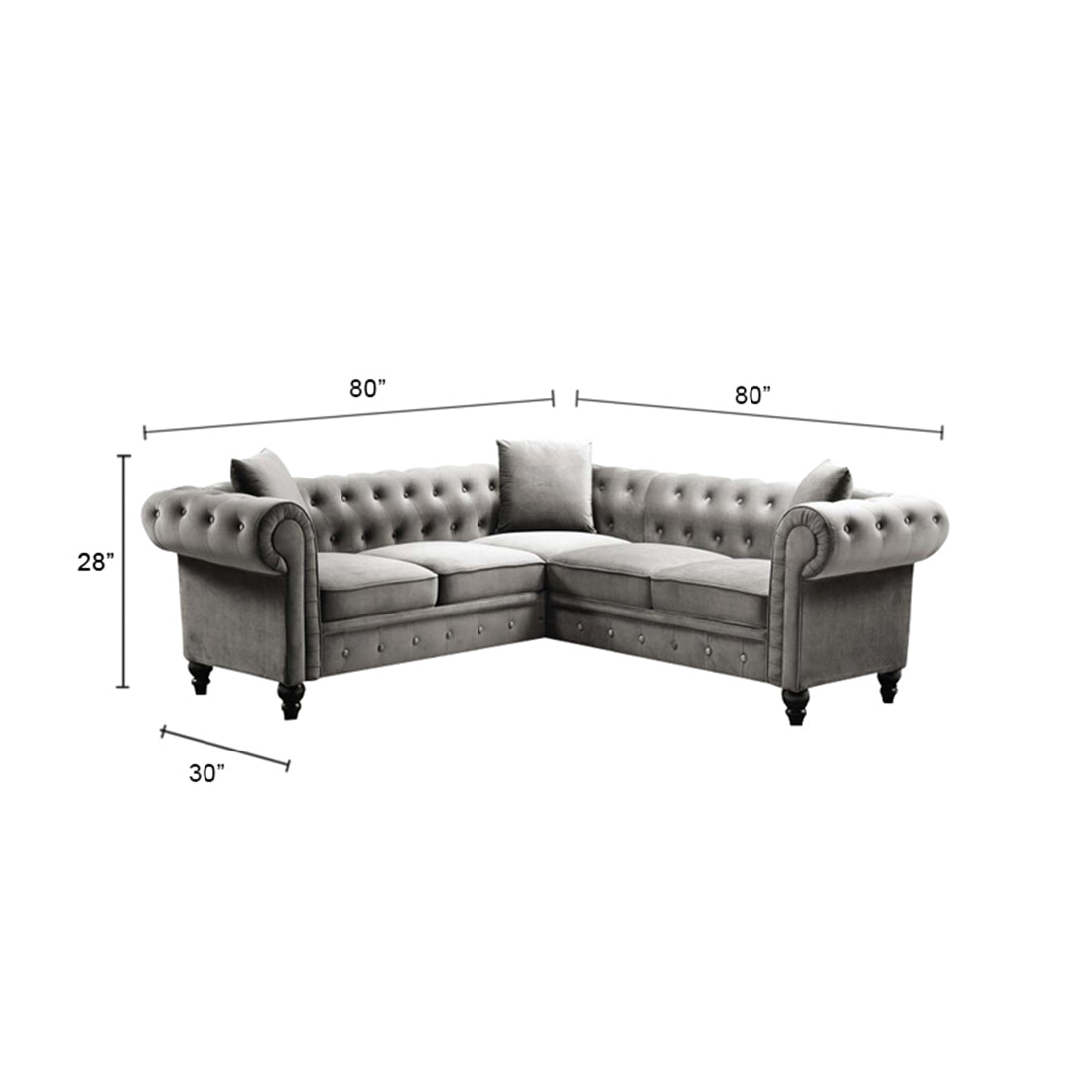 Torque India Glacier solid Wood 5 Seater Fabric L Shape Chesterfield Sofa for Living Room - Grey - Torque India