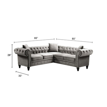 Torque India Glacier solid Wood 5 Seater Fabric L Shape Chesterfield Sofa for Living Room - Grey - Torque India
