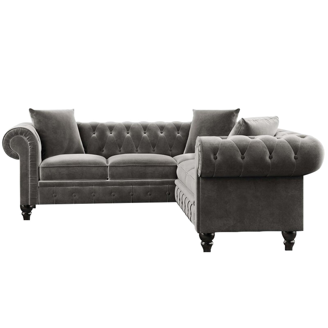 Torque India Glacier solid Wood 5 Seater Fabric L Shape Chesterfield Sofa for Living Room - Grey - Torque India