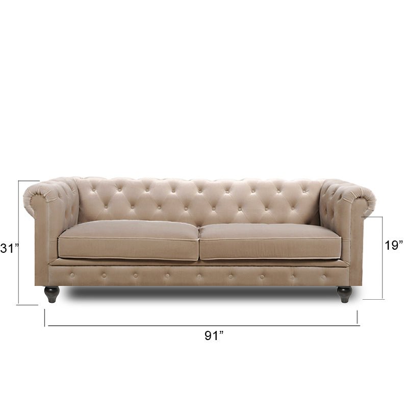 Torque India Hendrix Solid Wood 3 Seater Fabric Chesterfield Sofa for Living - Beige - Torque India