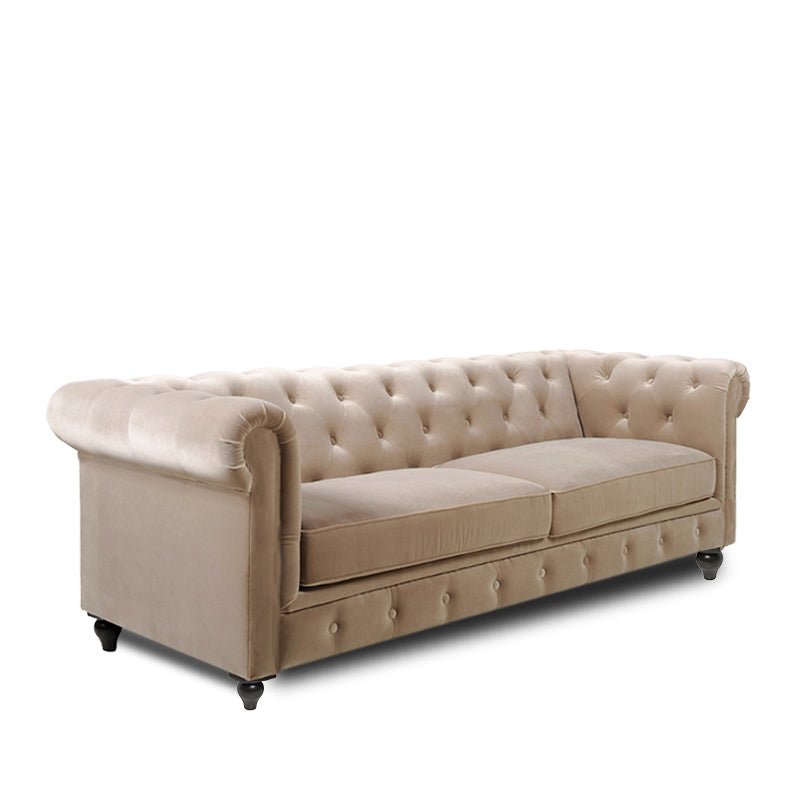 Torque India Hendrix Solid Wood 3 Seater Fabric Chesterfield Sofa for Living - Beige - Torque India
