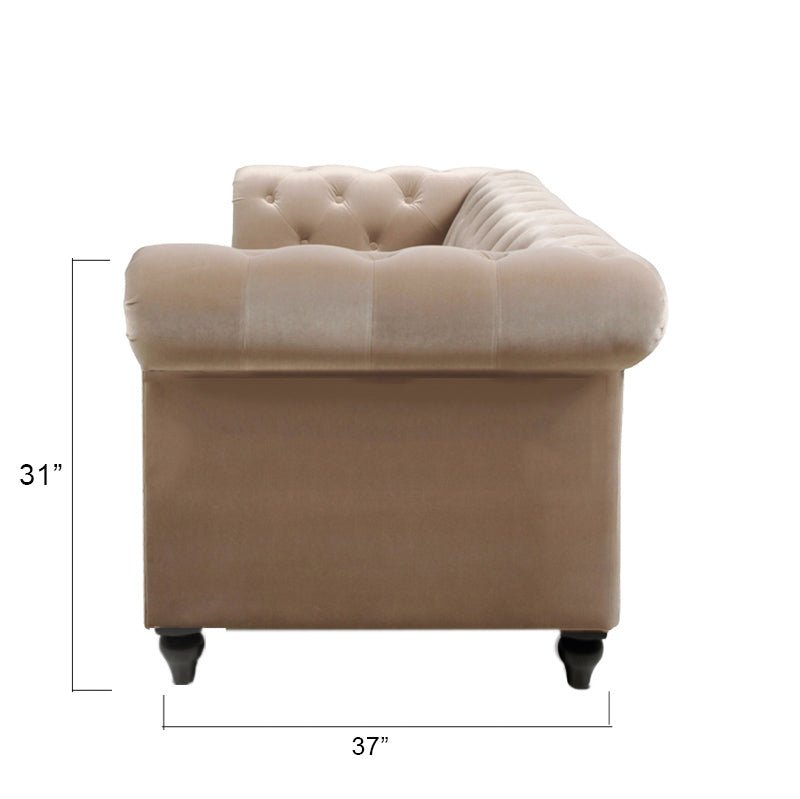 Torque India Hendrix Solid Wood 3 Seater Fabric Chesterfield Sofa for Living - Beige - Torque India