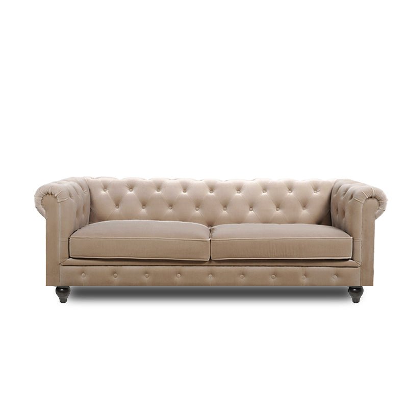 Torque India Hendrix Solid Wood 3 Seater Fabric Chesterfield Sofa for Living - Beige - TorqueIndia