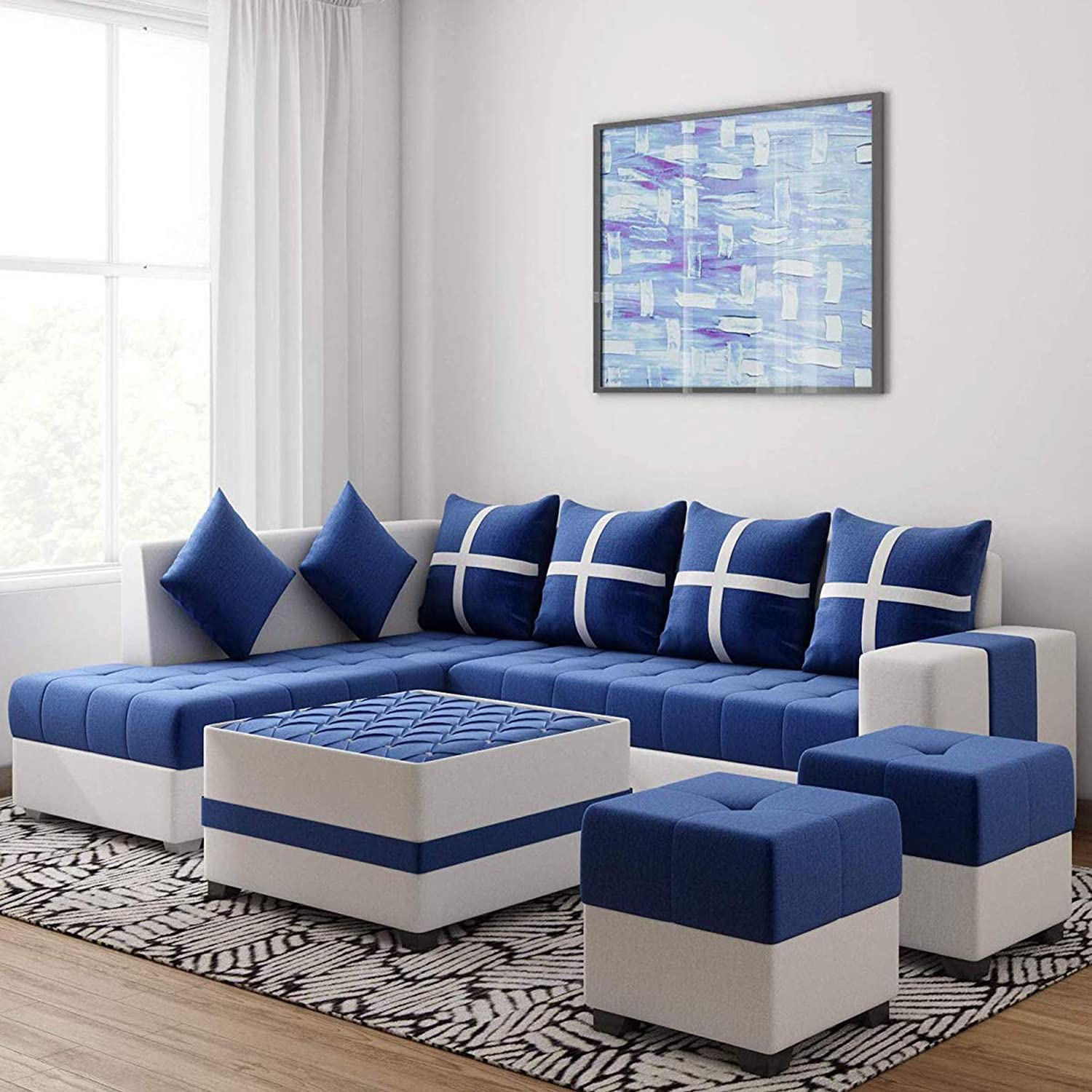 Jamestown L Shape Fabric 8 Seater Sofa Set For Living Room Torque India