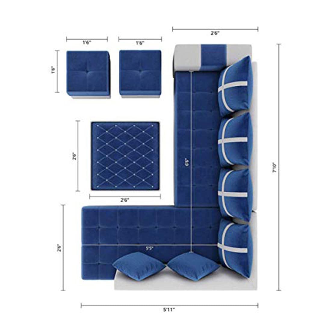 Torque India Jamestown L Shape 8 Seater Fabric Sofa Set for Living Room with Center Table and 2 Puffy - TorqueIndia