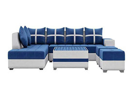 Torque India Jamestown L Shape 8 Seater Fabric Sofa Set for Living Room with Center Table and 2 Puffy - TorqueIndia