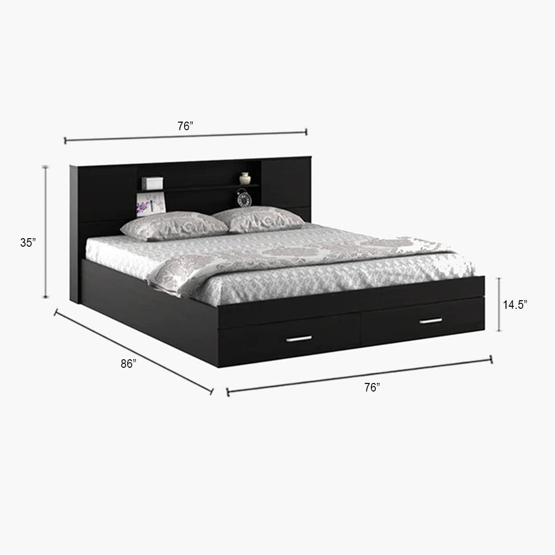 Torque India Lucy King Size Bed With Storage For Bedroom (Brown) - Torque India