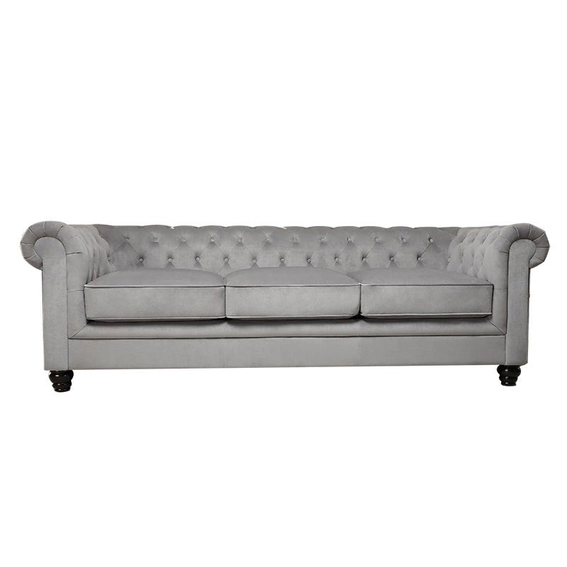 Torque India Marina Solid Wood 3 Seater Fabric Chesterfield Sofa for Living - Grey - TorqueIndia
